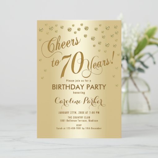 Gold 70th Birthday Party Invitation | Zazzle