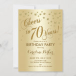 Gold 70th Birthday Party Invitation<br><div class="desc">70th birthday party invitation for women or men. Elegant design with faux glitter gold foil effect. Features script font and confetti. Cheers to 70 Years! Perfect for a stylish adult bday celebration.</div>