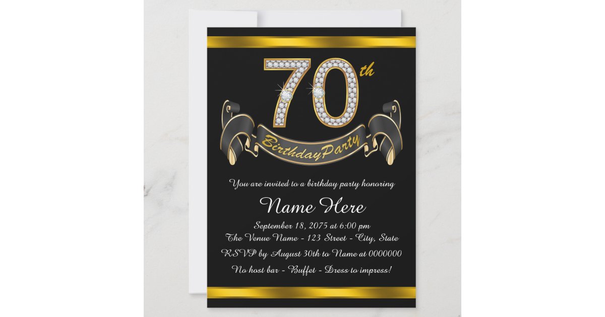 Gold 70th Birthday Party Invitation | Zazzle