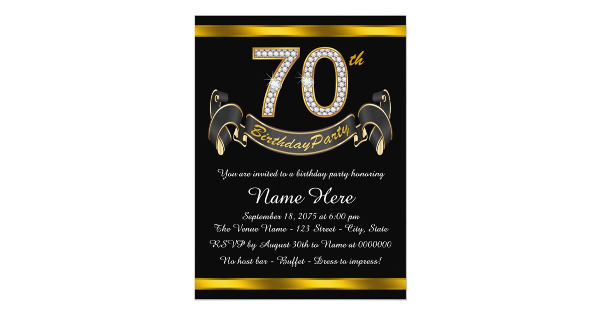 Gold 70th Birthday Party Invitation | Zazzle.com