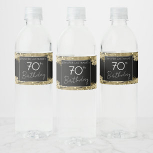 Gold 70th Birthday Party Water Bottle Label