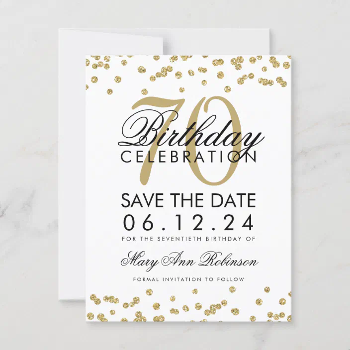 Gold 70th Birthday Save Date Confetti Save The Date Zazzle Com