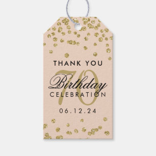 Gold 70th Birthday Thank You Glitter Blush Pink Gift Tags
