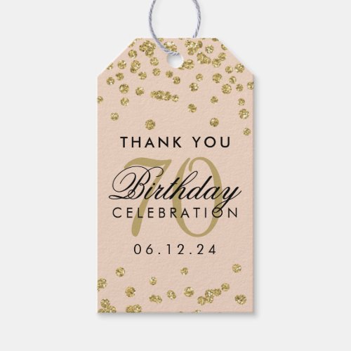 Gold 70th Birthday Thank You Glitter Blush Pink Gift Tags