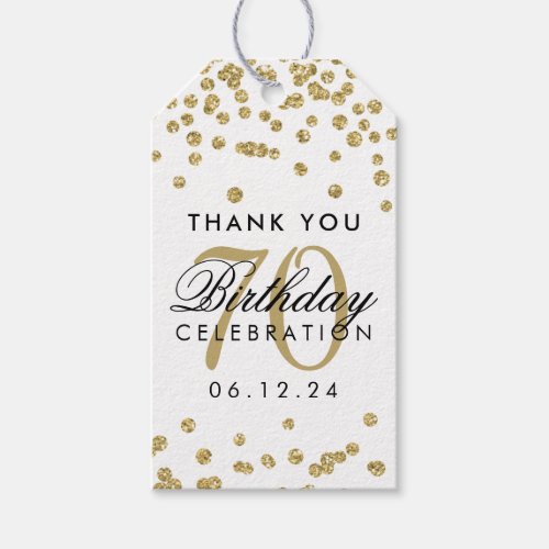 Gold 70th Birthday Thank You Glitter Confetti Gift Tags