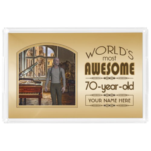 Gold 70th Birthday Worlds Best Custom Photo Frame Acrylic Tray