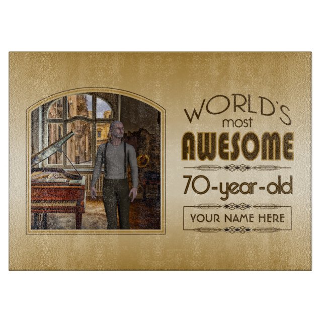 Gold 70th Birthday World’s Best Custom Photo Frame Cutting Board (Front)