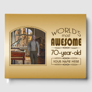 Gold 70th Birthday World’s Best Custom Photo Frame Guest Book