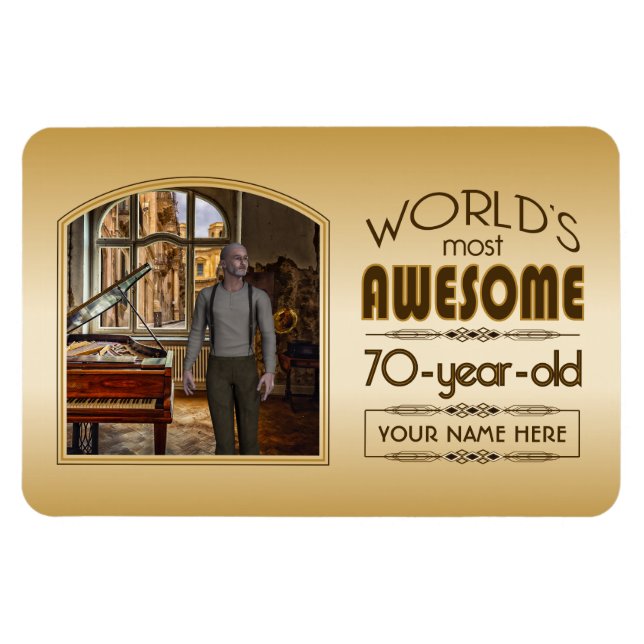 Gold 70th Birthday World’s Best Custom Photo Frame Magnet (Horizontal)