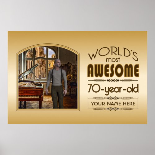 Gold 70th Birthday Worlds Best Custom Photo Frame Poster