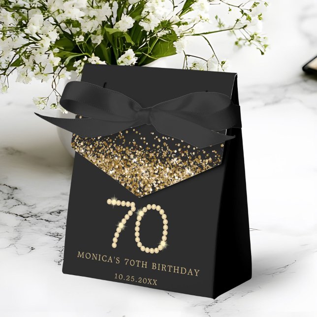 Gold 70th Diamonds Birthday Party Favor Boxes (Gold Diamonds 70th Birthday Party Gift Boxes)