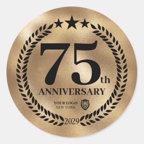 Gold 75th Anniversary Business Logo Commemorative Classic Round Sticker