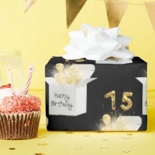 Gold 75th Birthday Balloons in White Box Wrapping Paper