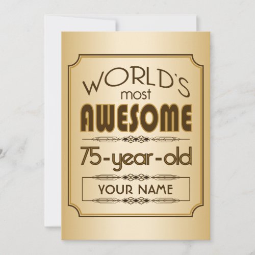 Gold 75th Birthday Celebration World Best Fabulous Invitation