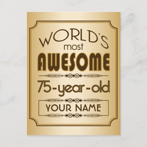 Gold 75th Birthday Celebration World Best Fabulous Invitation Postcard