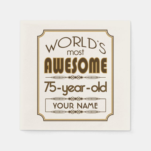 Gold 75th Birthday Celebration World Best Fabulous Paper Napkins (Front)
