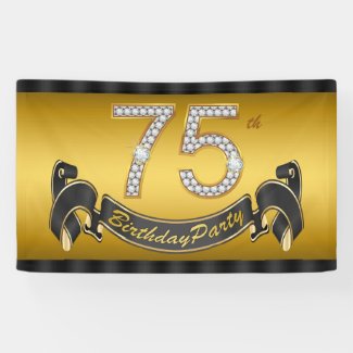 Gold 75th Birthday Party Banner