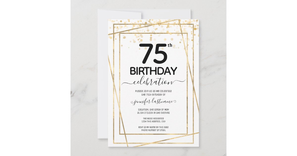 Gold 75th Birthday Party Budget Invitation | Zazzle