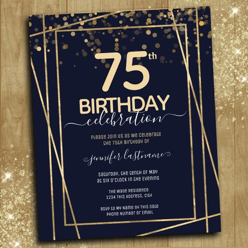 Gold 75th Birthday Party Budget Invitation