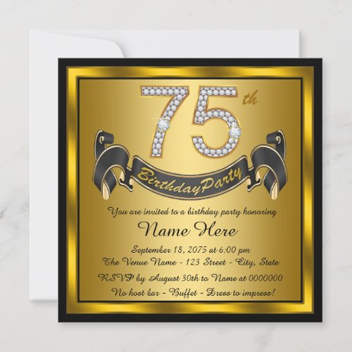 Gold 75th Birthday Party Personalized Announcement