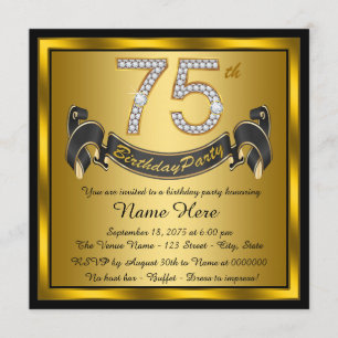 Gold 75th Birthday Party Invitation