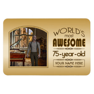 Gold 75th Birthday World’s Best Custom Photo Fra Magnet