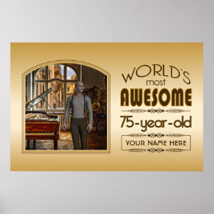 Gold 75th Birthday World’s Best Custom Photo Fra Poster
