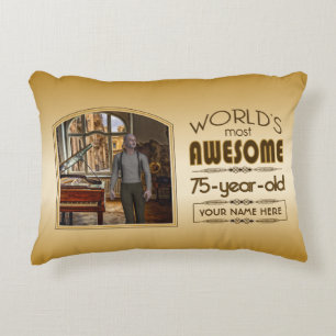 Gold 75th Birthday World’s Best Custom Photo Frame Accent Pillow