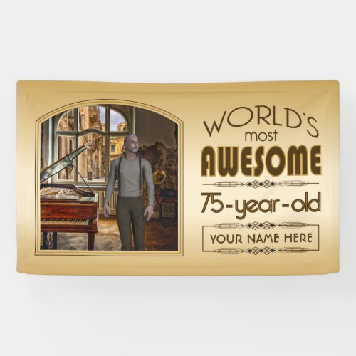 Gold 75th Birthday Worlds Best Custom Photo Frame Banner