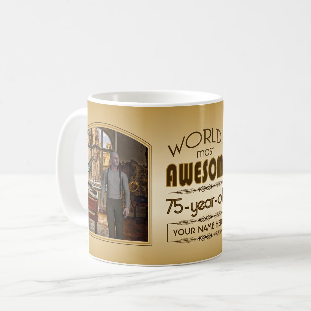 Gold 75th Birthday World’s Best Custom Photo Frame Coffee Mug