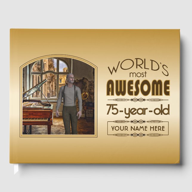 Gold 75th Birthday World’s Best Custom Photo Frame Guest Book (Front)