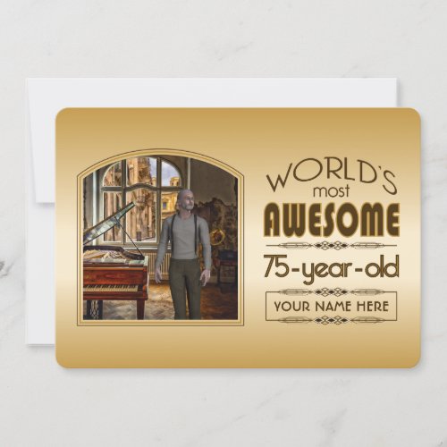 Gold 75th Birthday Worlds Best Custom Photo Frame Invitation
