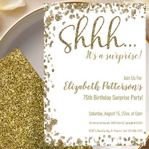 Gold 75th Surprise Birthday Party Invitation