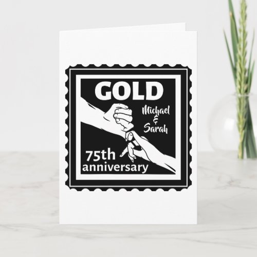 Gold 75th wedding anniversary holding hands card
