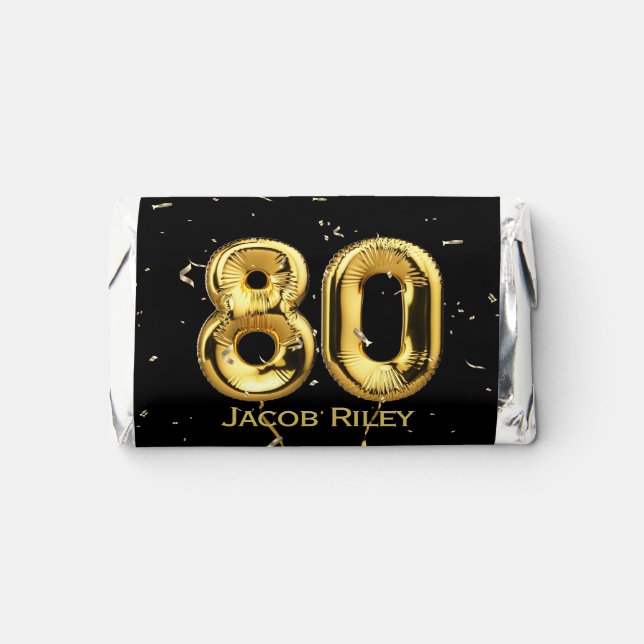 Gold 80th Birthday Balloons and Confetti Hershey's Miniatures (Front)