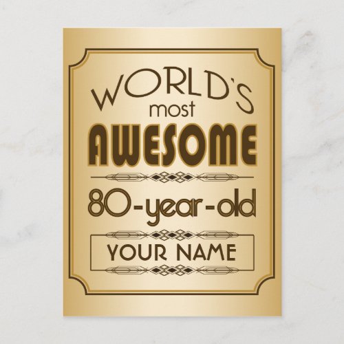 Gold 80th Birthday Celebration World Best Fabulous Invitation Postcard