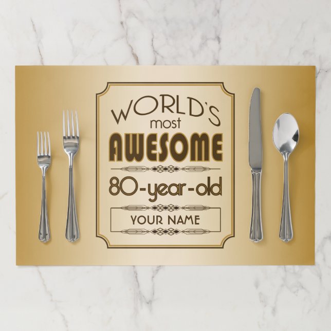 Gold 80th Birthday Celebration World Best Fabulous Paper Placemat (In Situ)