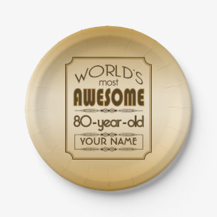 Gold 80th Birthday Celebration World Best Fabulous Paper Plates