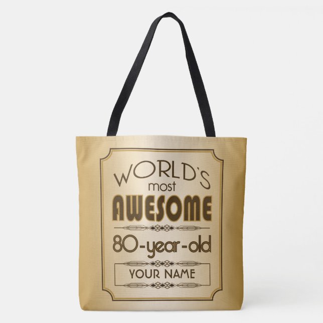 Gold 80th Birthday Celebration World Best Fabulous Tote Bag (Front)