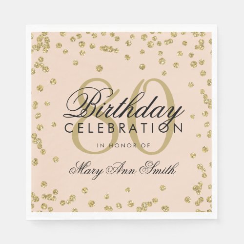 Gold 80th Birthday Glitter Confetti Blush Pink Napkins