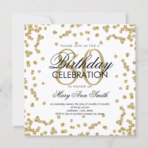 Gold 80th Birthday Glitter Confetti Invitation
