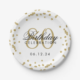 Gold 80th Birthday Glitter Confetti Paper Plates