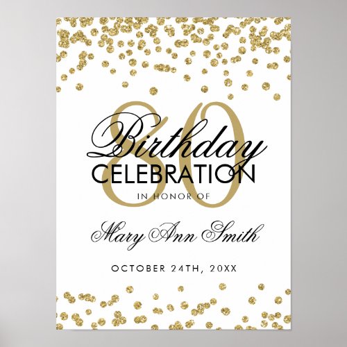 Gold 80th Birthday Glitter Confetti Poster