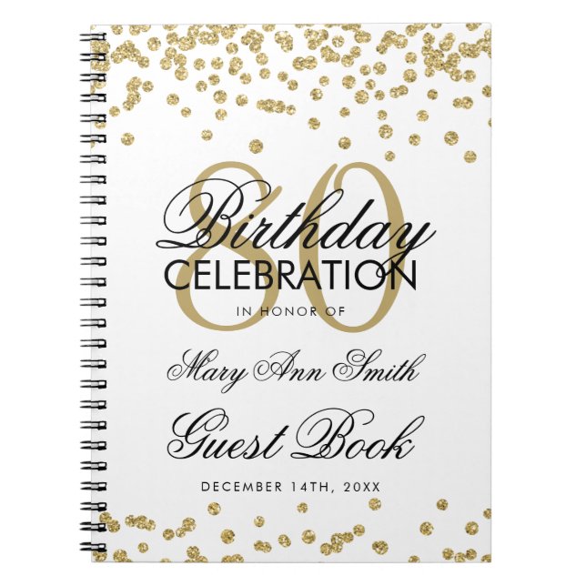 Gold 80th Birthday Guest Book Confetti (Front)