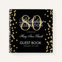 Gold 80th Birthday Guestbook Confetti Black
