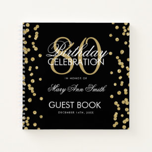 Gold 80th Birthday Guestbook Confetti Black Notebook