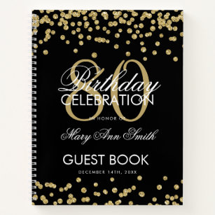 Gold 80th Birthday Guestbook Confetti Black Notebook