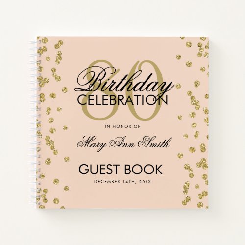 Gold 80th Birthday Guestbook Confetti Blush Pink Notebook