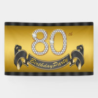 Gold 80th Birthday Party Banner