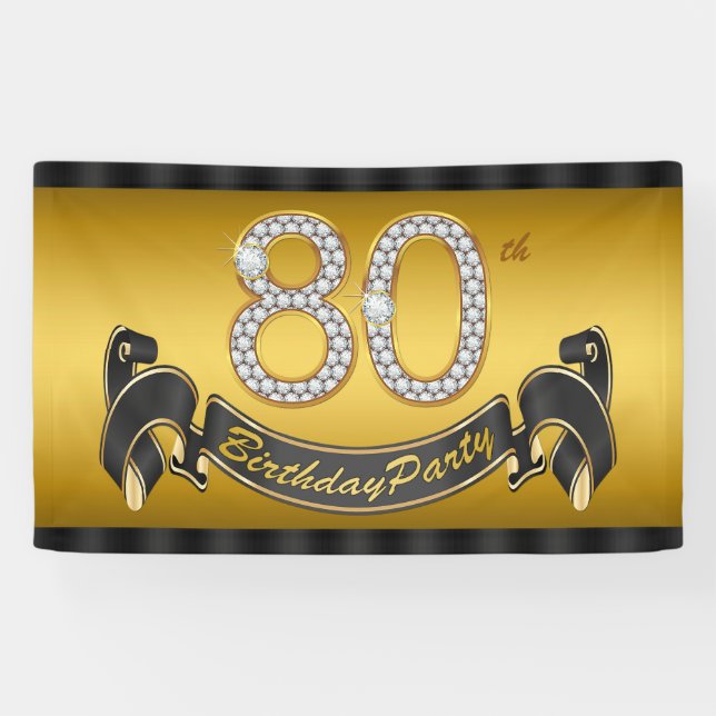 Gold 80th Birthday Party Banner (Horizontal)
